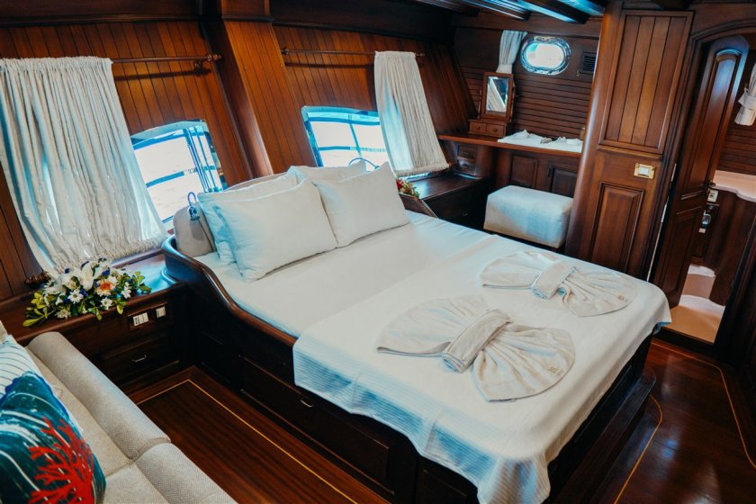 a cabin of a sailing gulet