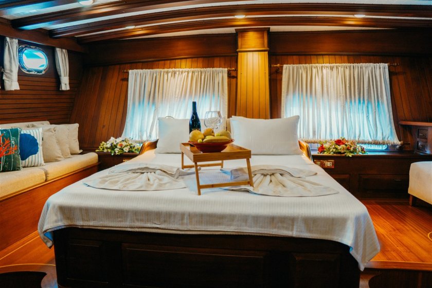 a cabin of a chartered yacht turkey