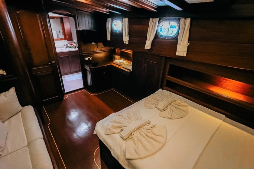 a cabin of a sailing gulet
