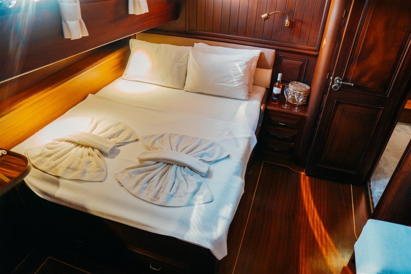 a bedroom of a turkey sailing gulet